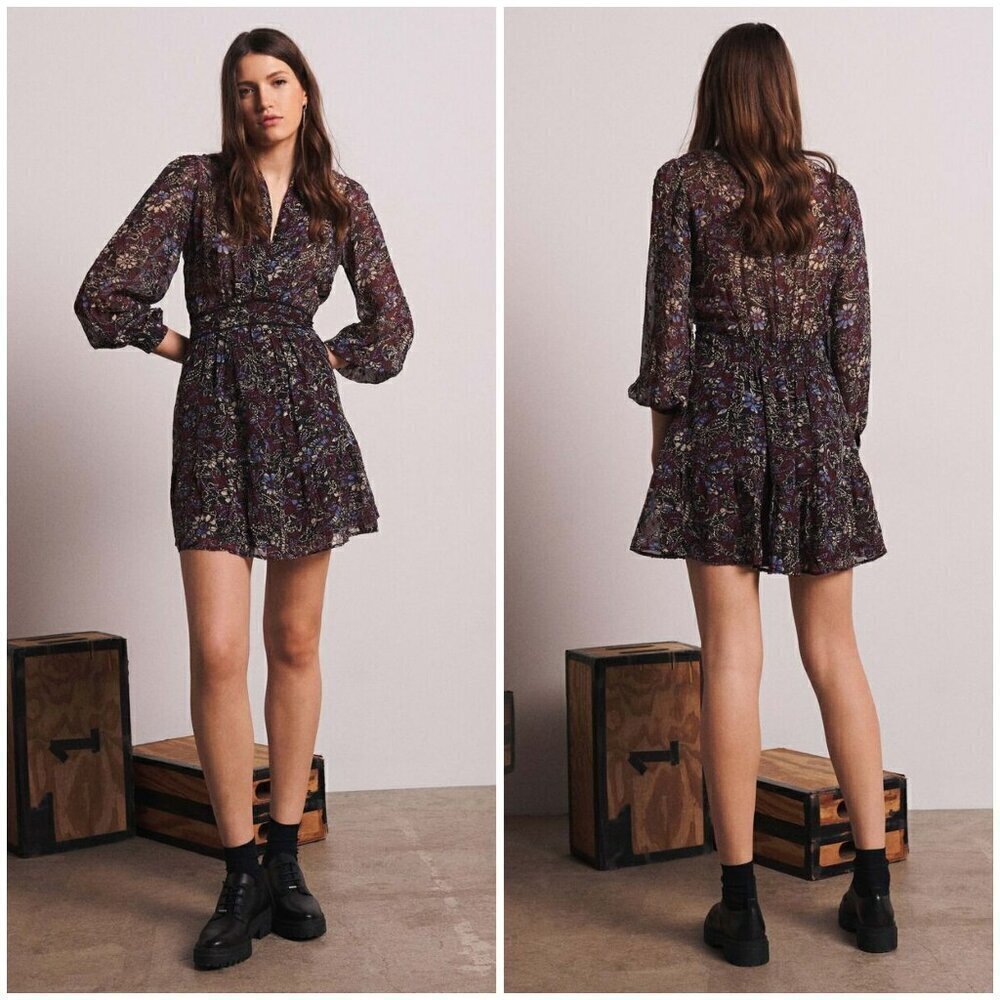 💕BA&SH💕 Giani Mini Dress ~ Carbone Abstract Floral Print Size 2 = US 6 Medium